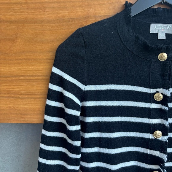 J. Crew Cashmere fringe-trim sweater lady jacket, Size XXS - Picture 8 of 16